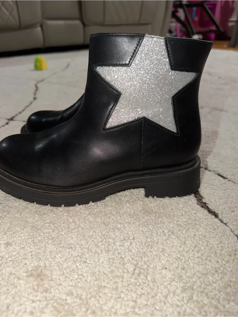 wonder nation Black Ankle Boots with Silver Glitter Star